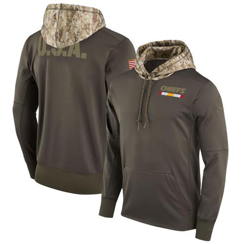 Men's Kansas City Chiefs Nike Olive Salute to Service Sideline Therma Pullover Hoodie - Click Image to Close